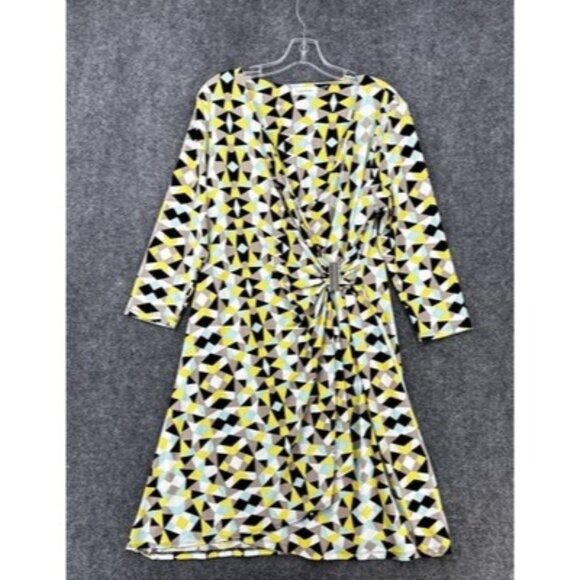 Calvin Klein Surplice Wrap Midi Dress Colorful Geometric Print Women’s XL Office - Picture 1 of 12